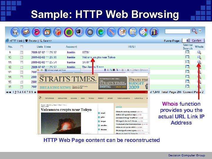 Sample: HTTP Web Browsing Whois function provides you the actual URL Link IP Address