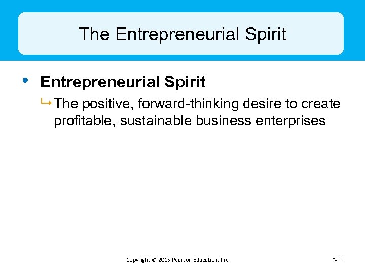 The Entrepreneurial Spirit • Entrepreneurial Spirit 9 The positive, forward-thinking desire to create profitable,