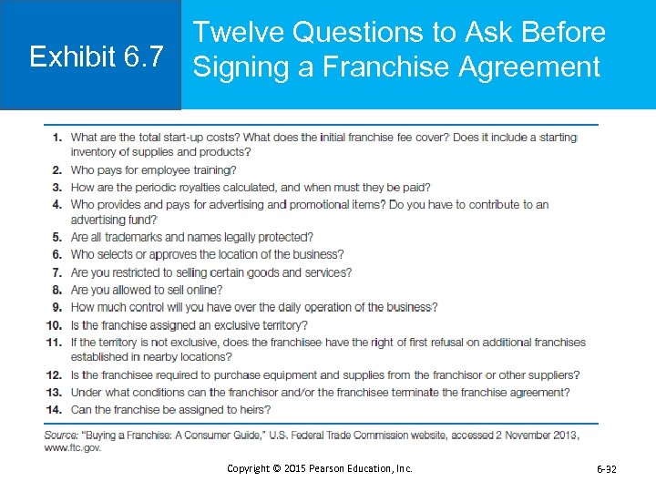 Twelve Questions to Ask Before Exhibit 6. 7 Signing a Franchise Agreement Copyright ©