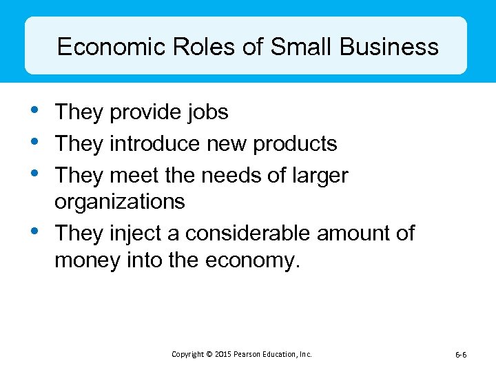 Economic Roles of Small Business • They provide jobs • They introduce new products