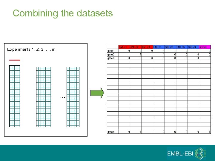 Combining the datasets Experiments 1, 2, 3, …, m … 