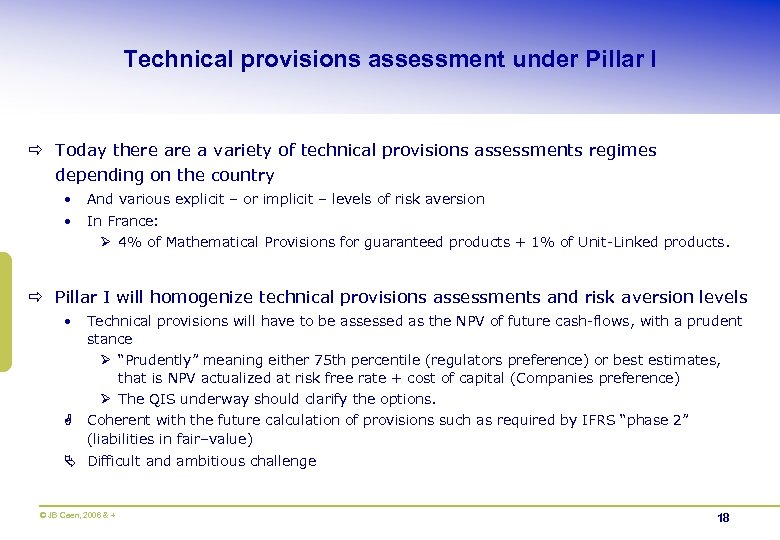 Technical provisions assessment under Pillar I ð Today there a variety of technical provisions