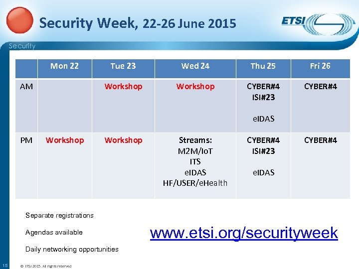 Security Week, 22 -26 June 2015 Security Mon 22 Wed 24 Thu 25 Fri