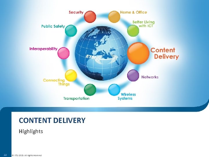 CONTENT DELIVERY Highlights 22 © ETSI 2015. All rights reserved 