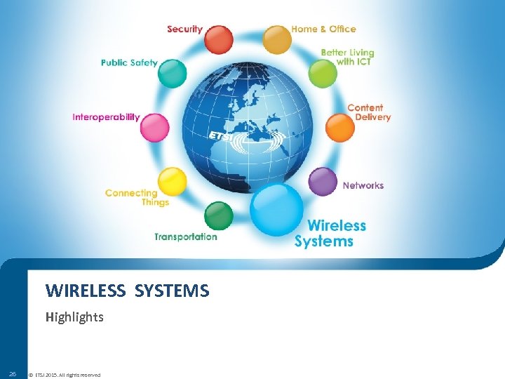 WIRELESS SYSTEMS Highlights 26 © ETSI 2015. All rights reserved 