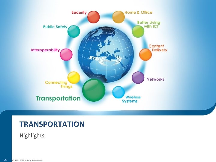 TRANSPORTATION Highlights 29 © ETSI 2015. All rights reserved 