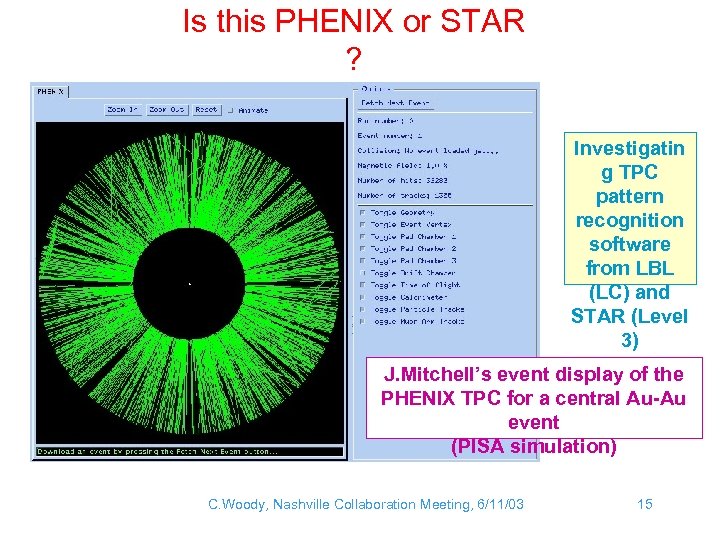 Is this PHENIX or STAR ? Investigatin g TPC pattern recognition software from LBL