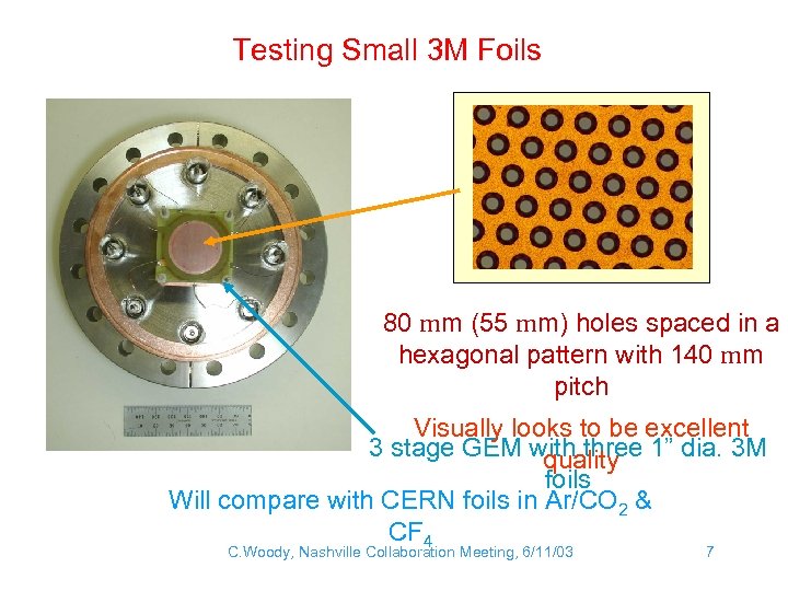 Testing Small 3 M Foils 80 mm (55 mm) holes spaced in a hexagonal