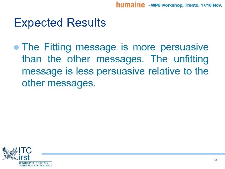 Expected Results l The Fitting message is more persuasive than the other messages. The