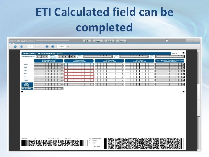 ETI Calculated field can be completed 
