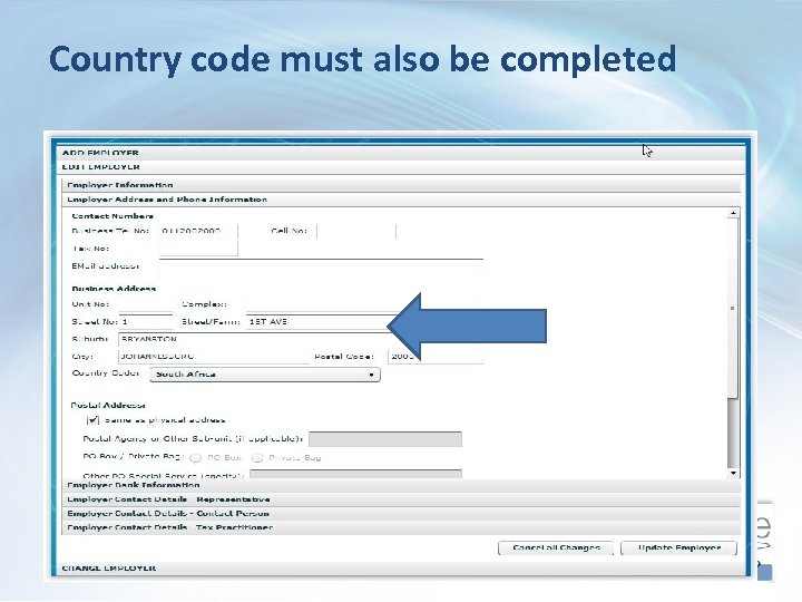 Country code must also be completed 