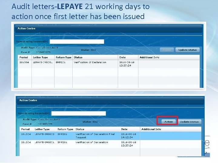 Audit letters-LEPAYE 21 working days to action once first letter has been issued 