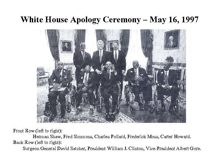 White House Apology Ceremony – May 16, 1997 Front Row (left to right): Herman