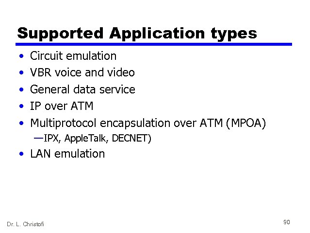 Supported Application types • • • Circuit emulation VBR voice and video General data