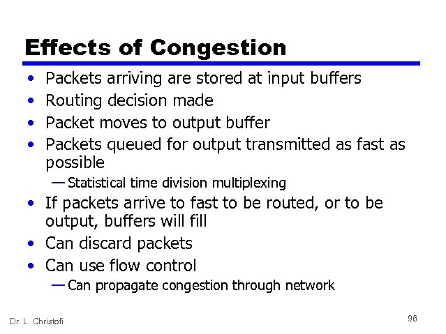 Effects of Congestion • • Packets arriving are stored at input buffers Routing decision