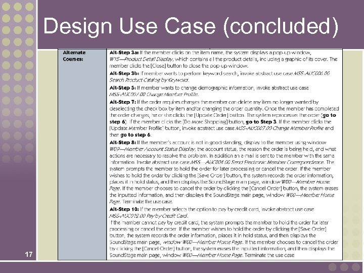 Design Use Case (concluded) 17 