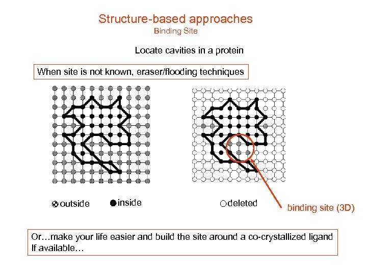 Structure-based approaches Binding Site Locate cavities in a protein When site is not known,