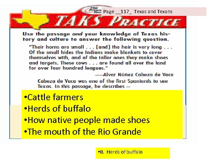 Page __117_ Texas and Texans • Cattle farmers • Herds of buffalo • How