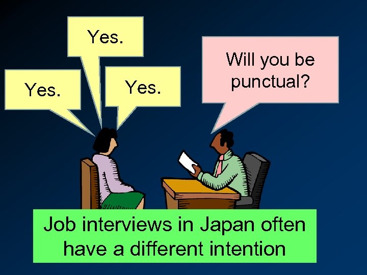 Yes. Can you work Will you be punctual? hard? late? Job interviews in Japan