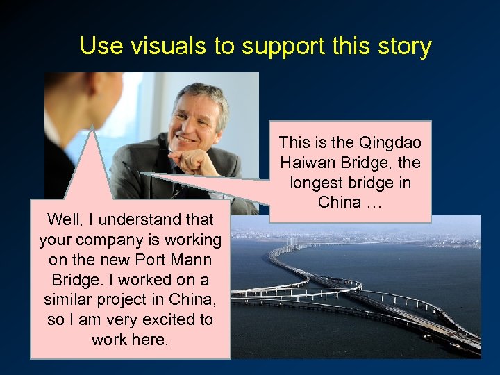 Use visuals to support this story Well, I understand that your company is working