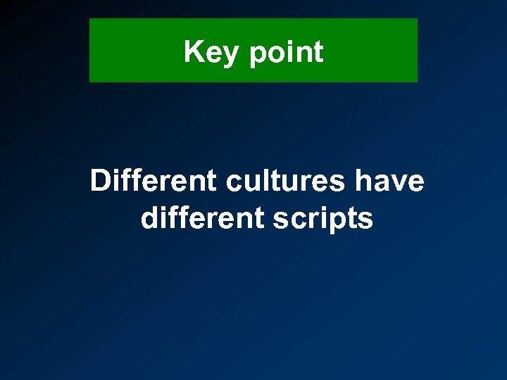 Key point Different cultures have different scripts 