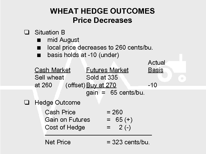 WHEAT HEDGE OUTCOMES Price Decreases Situation B mid August local price decreases to 260