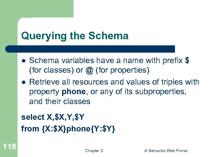 Querying the Schema l l Schema variables have a name with prefix $ (for