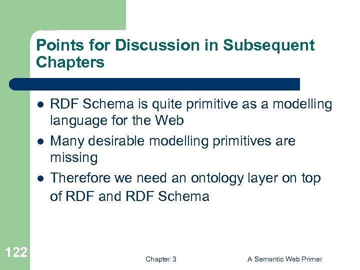 Points for Discussion in Subsequent Chapters l l l 122 RDF Schema is quite