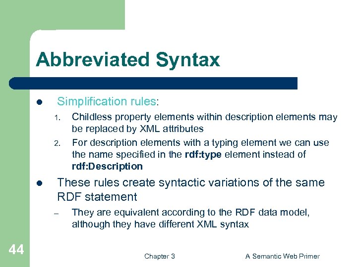 Abbreviated Syntax l Simplification rules: 1. 2. l These rules create syntactic variations of