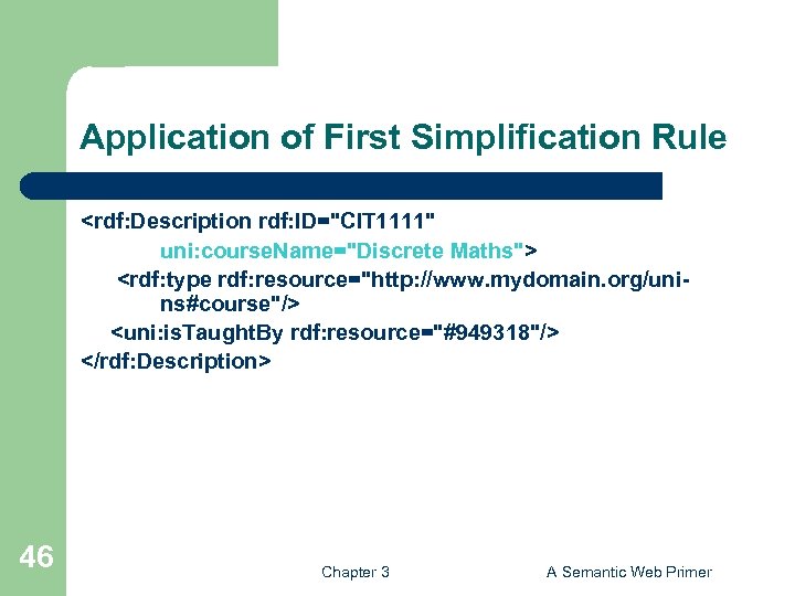 Application of First Simplification Rule <rdf: Description rdf: ID="CIT 1111" uni: course. Name="Discrete Maths">