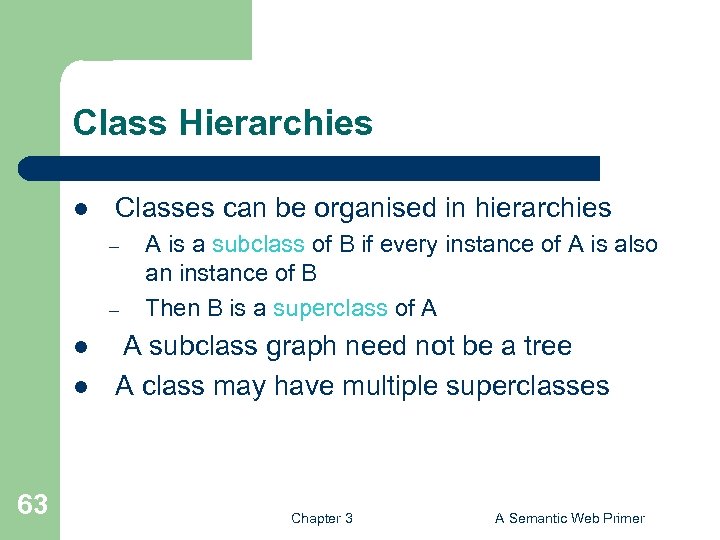 Class Hierarchies l Classes can be organised in hierarchies – – l l 63