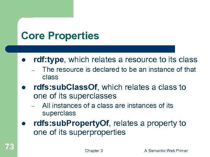 Core Properties l rdf: type, which relates a resource to its class – l