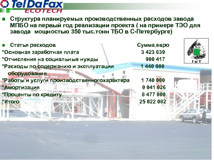 n Структура планируемых производственных расходов завода МПБО на первый год реализации проекта ( на