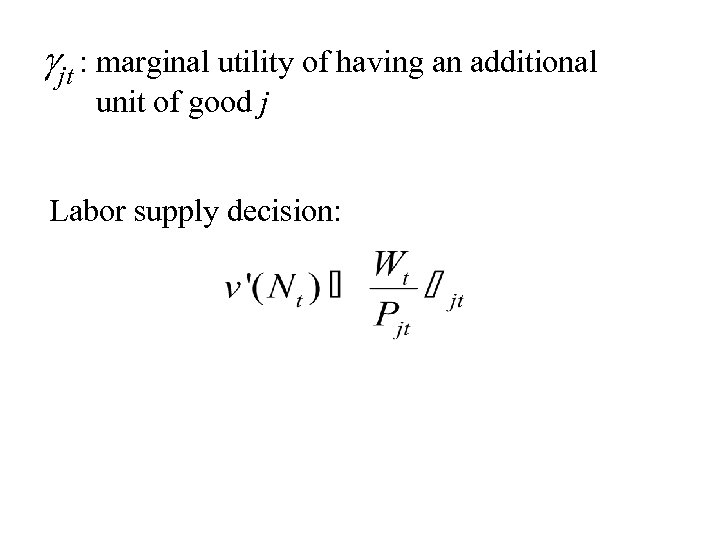 gjt : marginal utility of having an additional unit of good j Labor supply