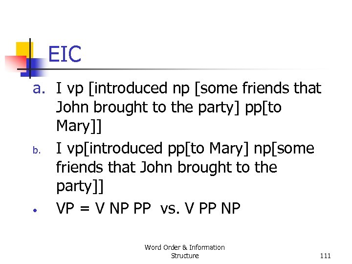 EIC a. I vp [introduced np [some friends that John brought to the party]