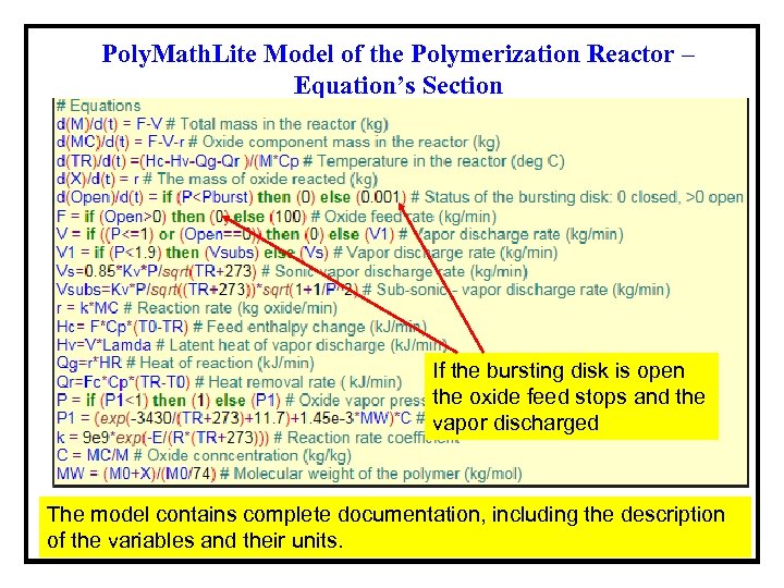 Poly. Math. Lite Model of the Polymerization Reactor – Equation’s Section If the bursting