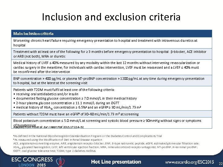 Inclusion and exclusion criteria Main inclusion criteria Worsening chronic heart failure requiring emergency presentation