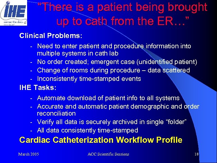 “There is a patient being brought up to cath from the ER…” Clinical Problems: