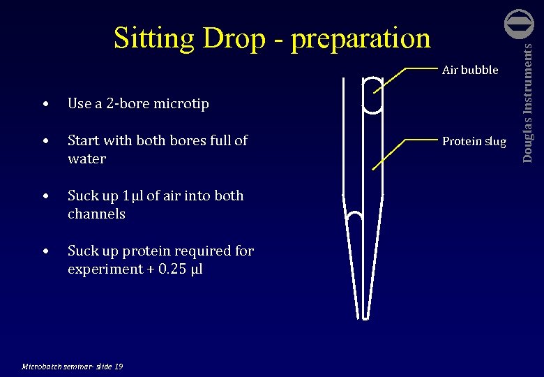 Air bubble • Use a 2 -bore microtip • Start with bores full of