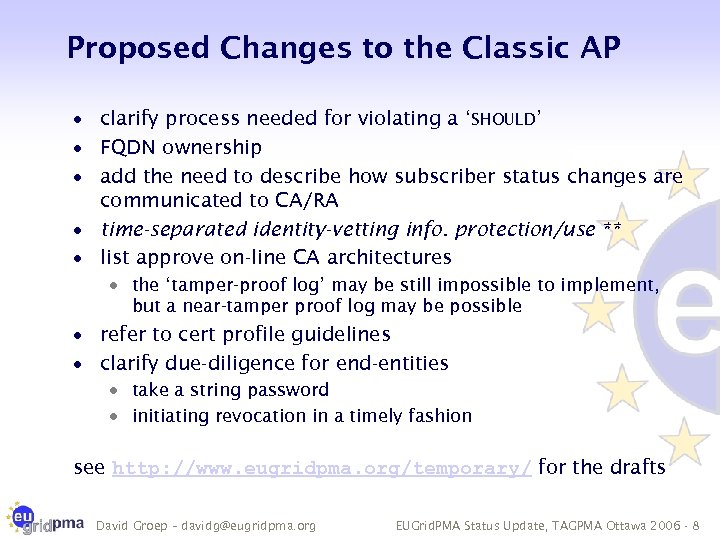 Proposed Changes to the Classic AP · clarify process needed for violating a ‘SHOULD’