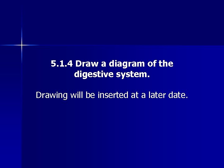 5. 1. 4 Draw a diagram of the digestive system. Drawing will be inserted