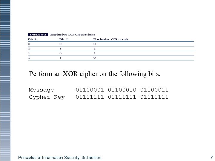 Table 8 -1 Exclusive OR Operations Perform an XOR cipher on the following bits.