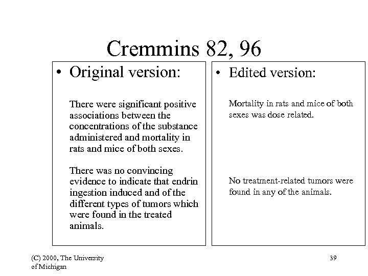 Cremmins 82, 96 • Original version: There were significant positive associations between the concentrations