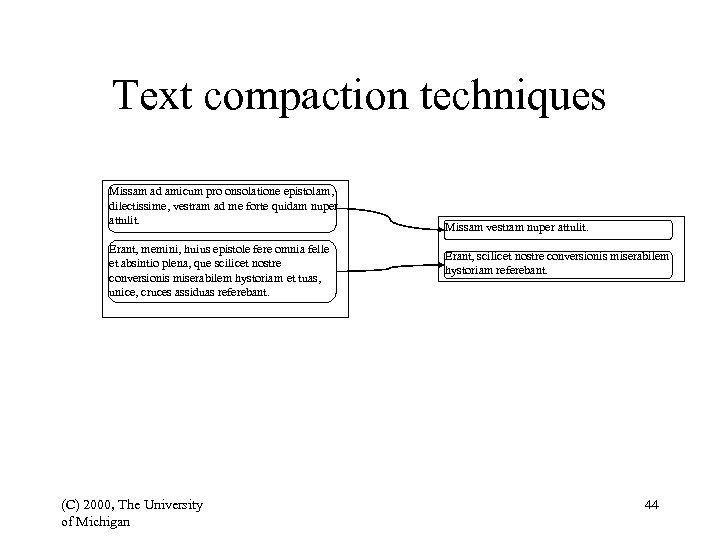 Text compaction techniques Missam ad amicum pro onsolatione epistolam, dilectissime, vestram ad me forte