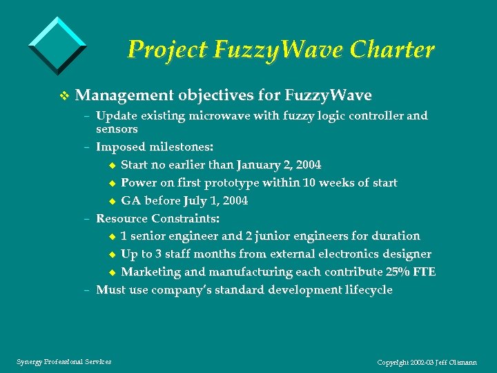 Project Fuzzy. Wave Charter v Management objectives for Fuzzy. Wave – Update existing microwave