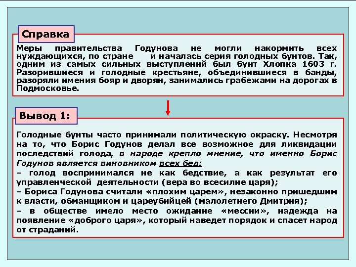 Справка Меры правительства Годунова не могли накормить всех нуждающихся, по стране и началась серия