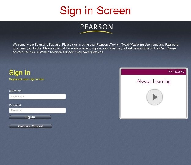 Sign in Screen 