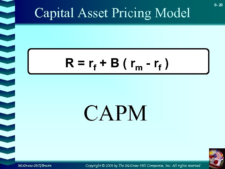 Capital Asset Pricing Model R = r f + B ( r m -