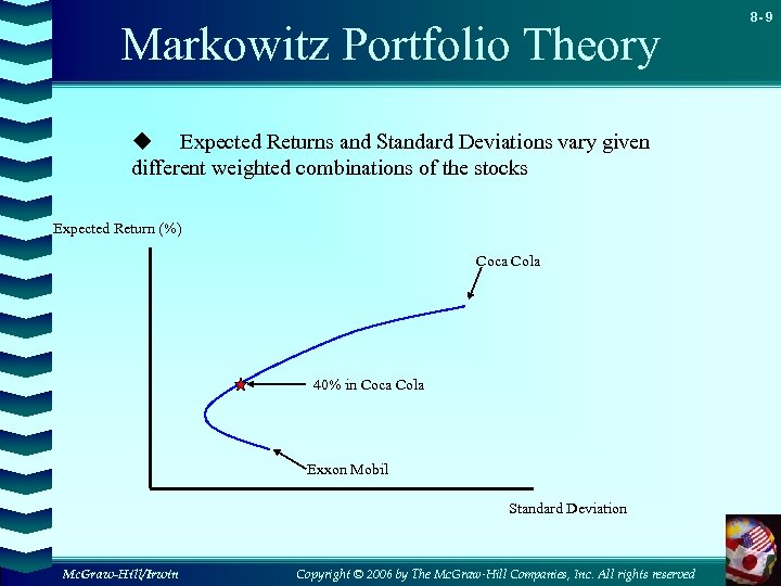 Markowitz Portfolio Theory u Expected Returns and Standard Deviations vary given different weighted combinations