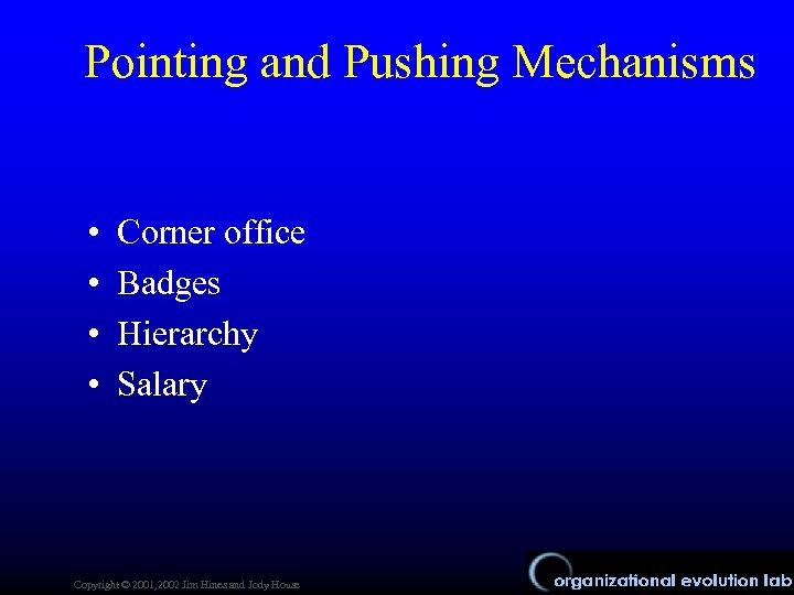 Pointing and Pushing Mechanisms • • Corner office Badges Hierarchy Salary Copyright © 2001,